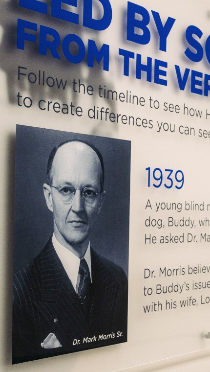 A timeline of Hill’s history on a wall inside the Hill’s Pet Nutrition Centre